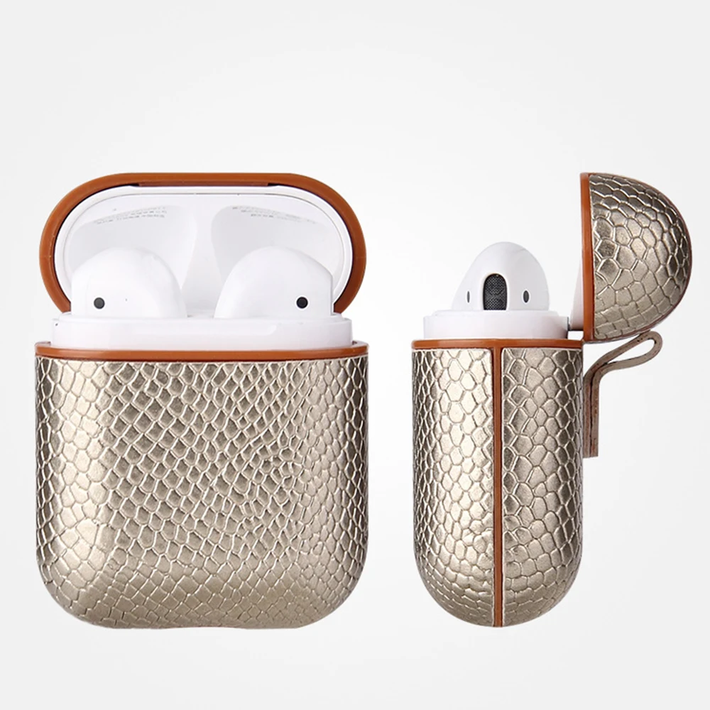 Змеиная кожа Bluetooth беспроводные наушники чехол для AirPods PU кожаный защитный чехол Аксессуары для воздушных стручков зарядных ящики