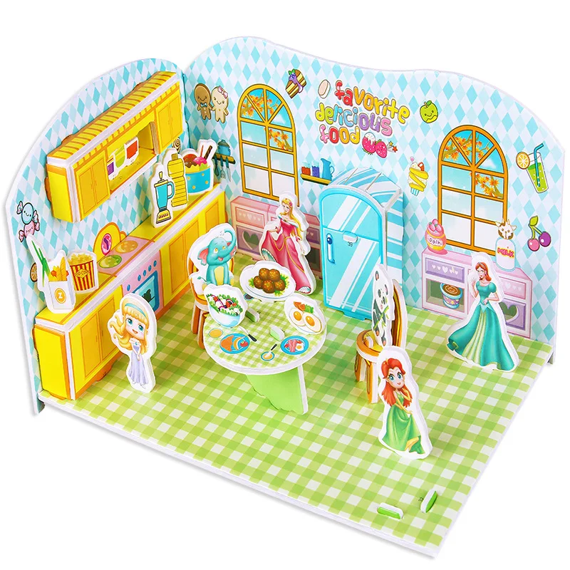 3D Construction Simulation Cartoon Castle Garden Princess House 3D Puzzle Model Kit Architecture Maket Learning Educational Toys For Children - Цвет: 3D Construction