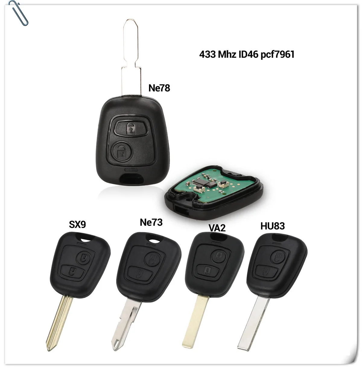 2 кнопки дистанционного ключа автомобиля 433 МГц ID46 pcf7961 для Citroen C1 C2 C3 C4 Saxo Picasso для peugeot 106 206 306 307 107 207 407 партнер