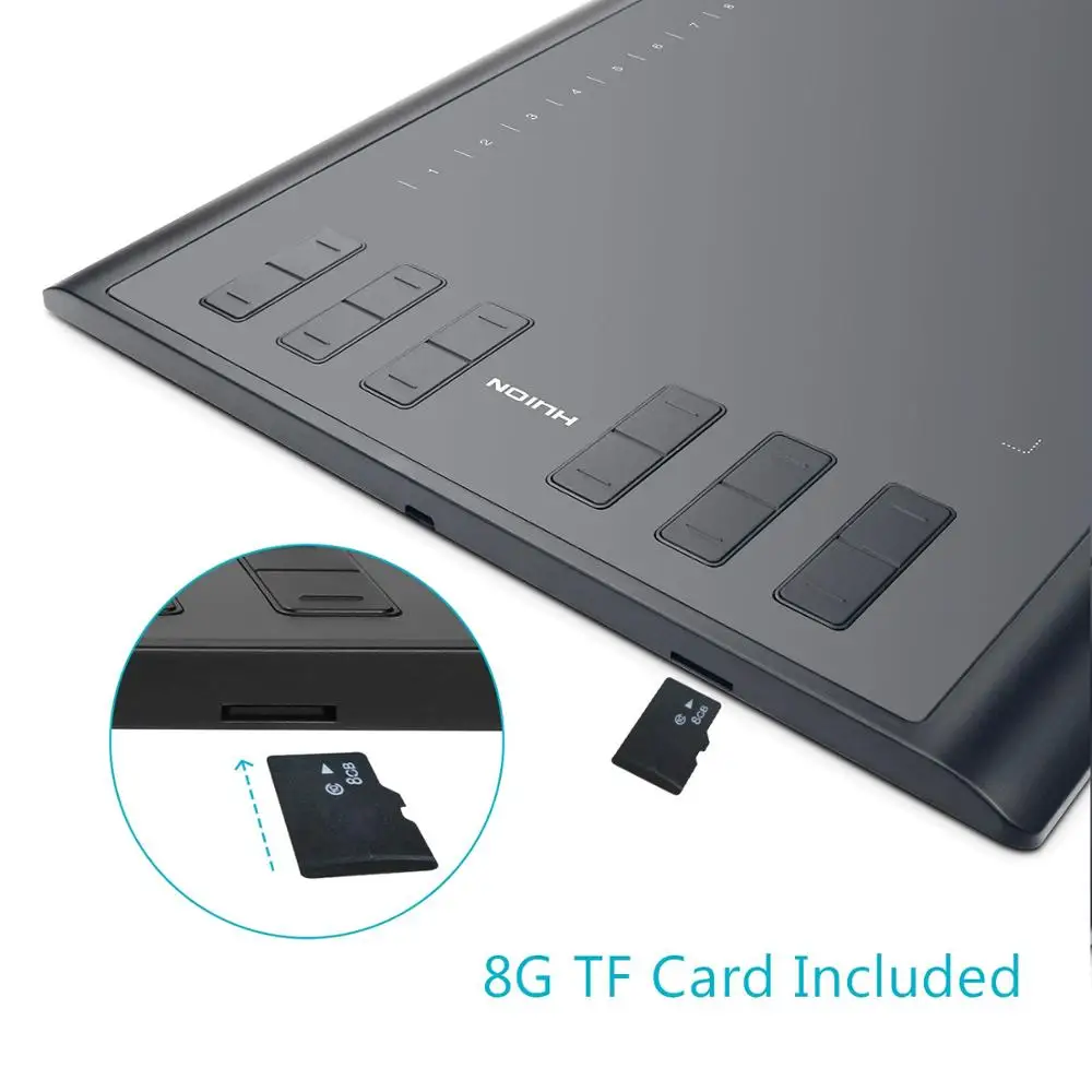 Цифровой планшет HUION 1060 PLUS графический с 8192 уровнями для рисования анимации перьевым вводом 8 Гб