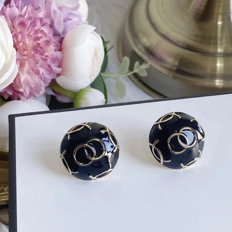 

B226 Brand C alphabet earrings with gold-plated labels and zircon micro-inlaid European and American fashion punk personality