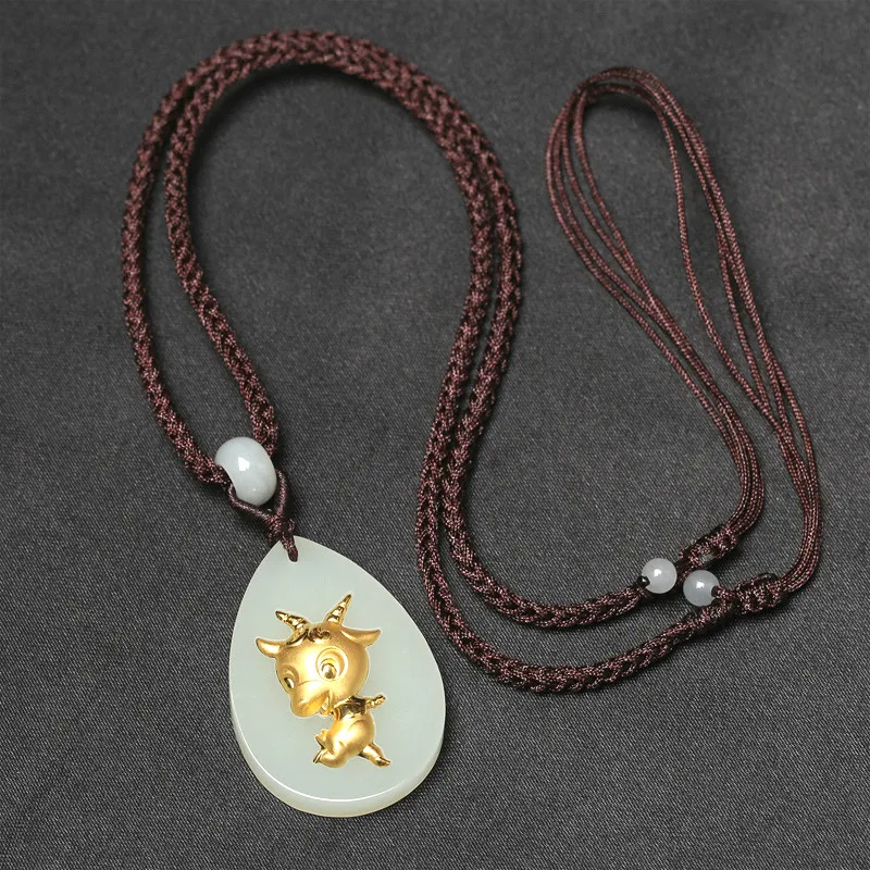 Натуральный китайский белый нефрит кулон Зодиак овца Мозаика золото красивые