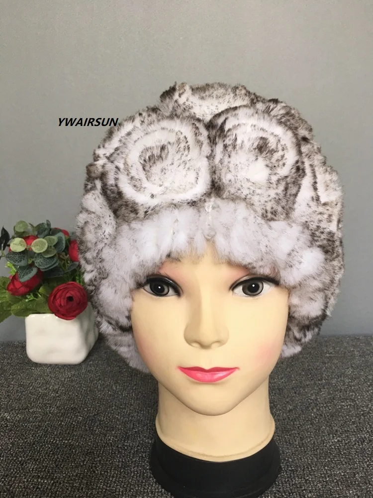 Русская осенне зимняя женская теплая шапка YWAIRSUN из кроличьего меха розового