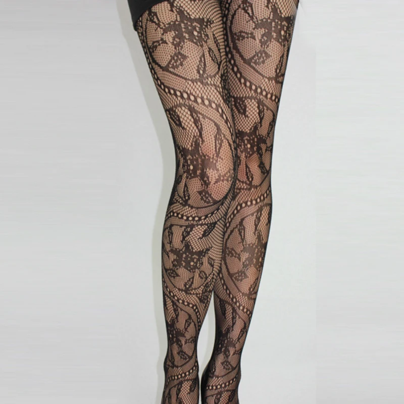 

New 2021 Womens Black Fishnet Lace Floral Pattern Jacquard Lingerie Top Thigh-Highs Stockings Pantyhose Tights Hot