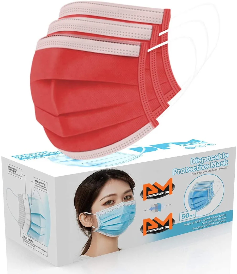 50PCS Women Man Red Mask Disposable Face 3Ply Ear Loop Anti-PM2.5 For Adjustable Masks Reusable | Дом и сад