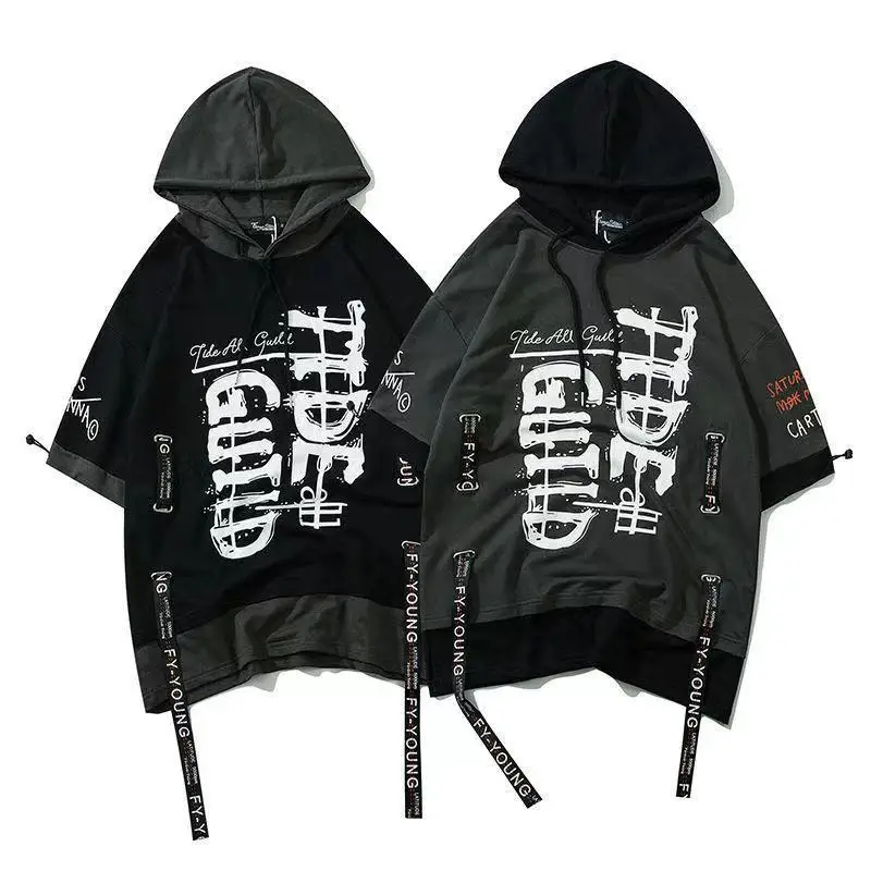 Мужская футболка с коротким рукавом капюшоном и графическим принтом - купить по