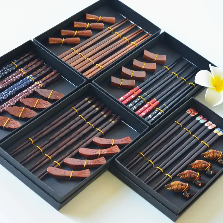 Caja de regalo de estilo chino, palillos de madera creativos, cuatro pares de palillos, caja de regalo