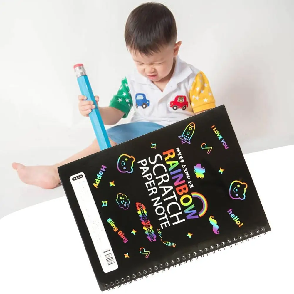 

Rainbow Scratch Paper Notebook Children DIY Drawing Note Magic Diary Graffiti Color Toy Paper Scraping Book Art Painting A4N8