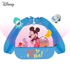 Нагрудник детский непромокаемый с длинным рукавом, с изображением Микки и Минни, с карманом, Disney, милые детские нагрудники