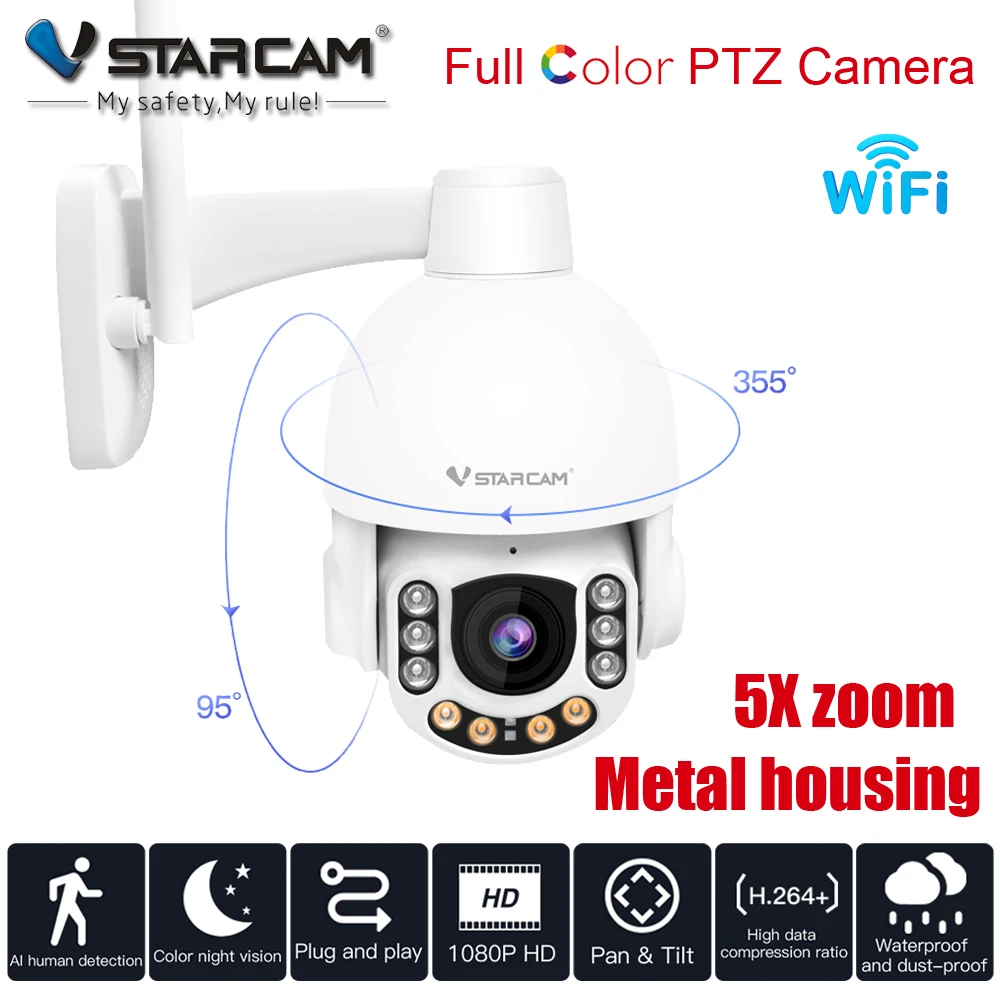 VStarcam CS65 X5 полный Цвет Vu 1080P HD 5X зум Беспроводной AI PTZ купольная IP CCTV камера Камера