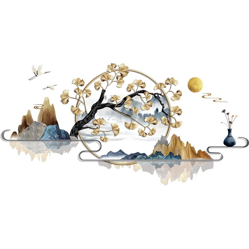 

Chinese Style Landscape Wall Stickers Ginkgo Tree Wall Decal Mural Living Room Bedroom Home Office Decor Aesthetic Wallpaper