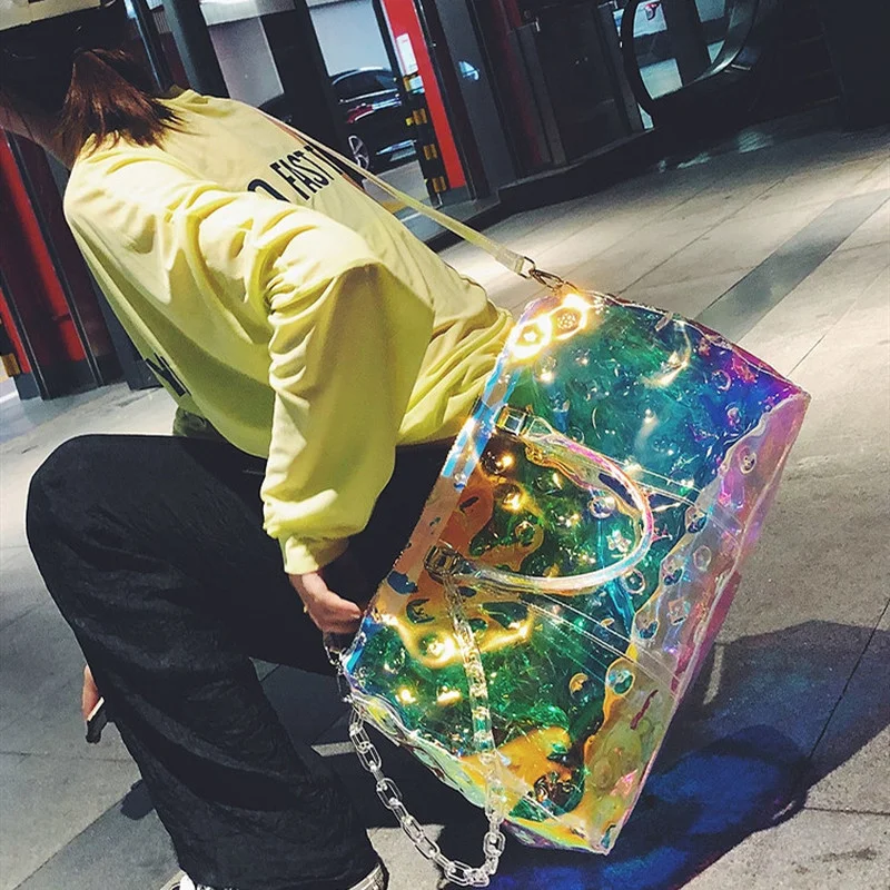 

2021 Large Capacity for Travel Tote Bag Reflective Jelly Laser Fitness Luggage Bag Unisex Messenger Transparent Bag Designer Bag