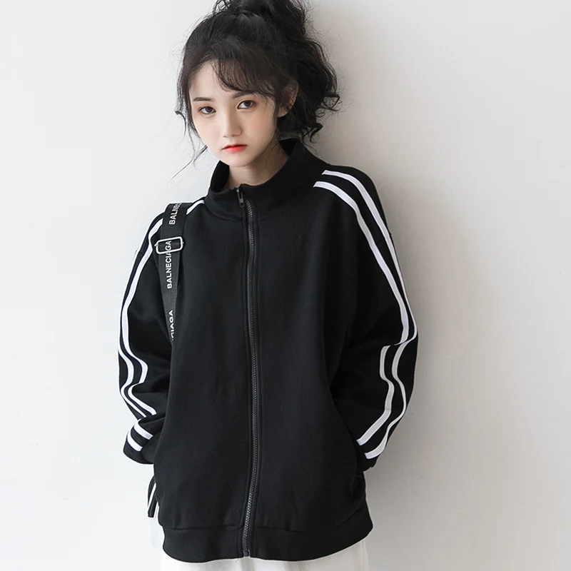 

Женская бейсбольная куртка на молнии, черная Свободная куртка в стиле «бойфренд», куртка для бейсбола на весну и осень, 2021