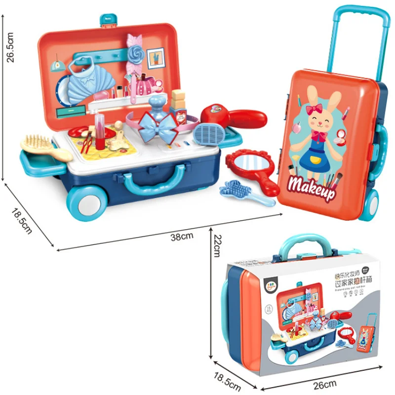 Child Cute Emulation Play House Kitchen Tableware Medical Tools Makeups Portable Tools Trolley Case Set Toy Kids Explore Gifts