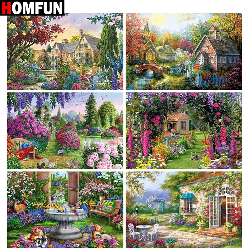 

Алмазная живопись HOMFUN «пейзаж для сада», вышивка крестиком, фото на заказ, вышивка квадратными и круглыми стразами, домашний декор