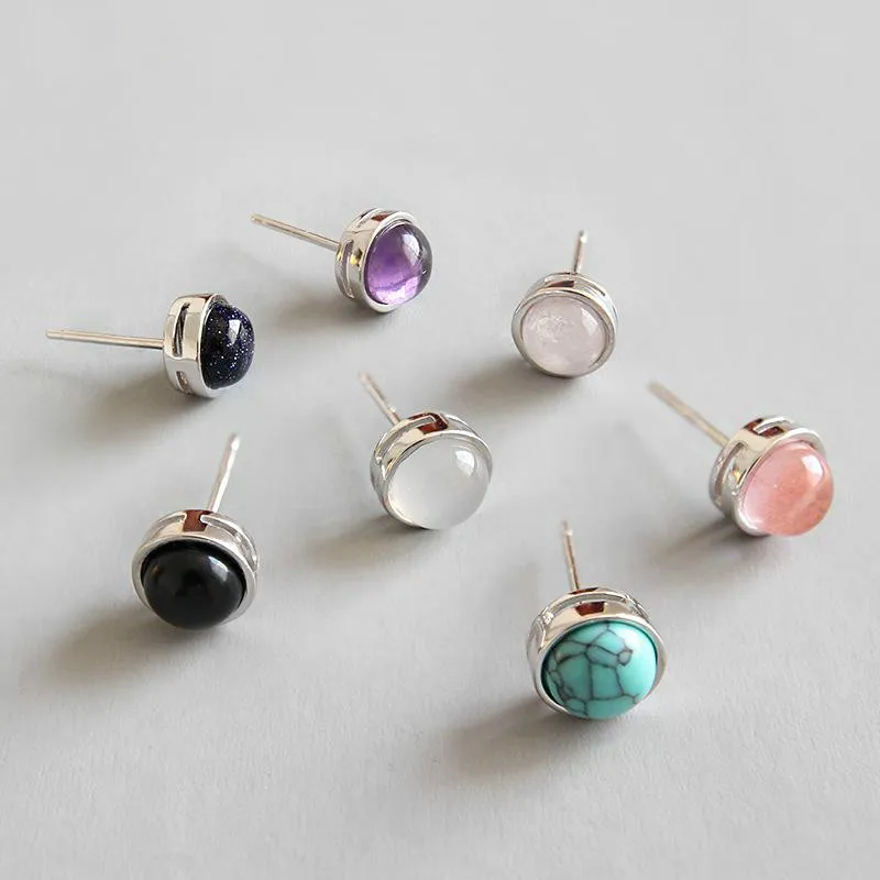 Женские серьги гвоздики из серебра 925 пробы с натуральным агатом и кристаллом