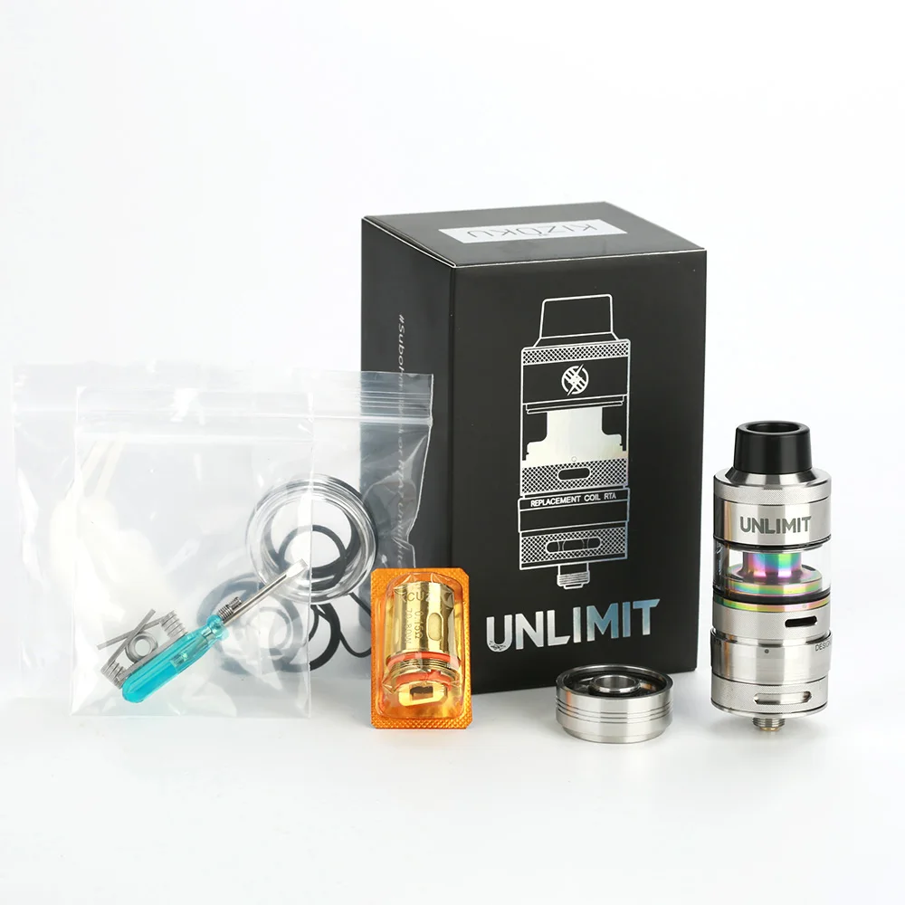 

KIZOKU Unlimit DL RTA 3.5ml Pod Cartridge Dual Coil Build Deck Pre-made Mesh Coils 810 Drip Tip for 510 E-Cig Vaping Tank