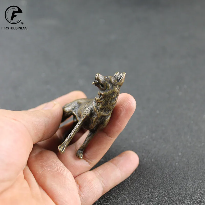 Античная Медная миниатюрная Статуэтка волка аксессуары для чайного подноса