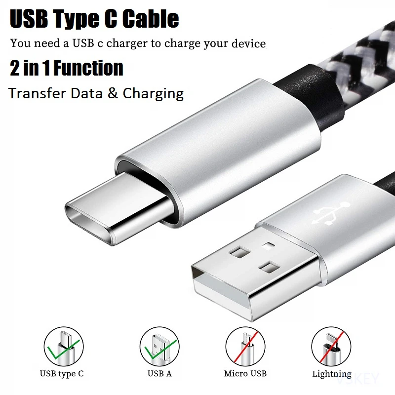 VSKEY 2 шт. USB Type C кабель для Samsung Galaxy S21 S20 S8 S9 S10 Plus Note 20 10 9 Порт Быстрая зарядка