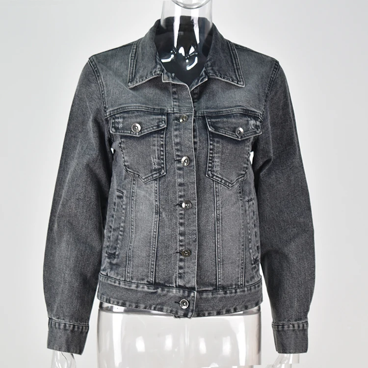 Серая тонкая Облегающая джинсовая куртка эластичная и Повседневная винтажная