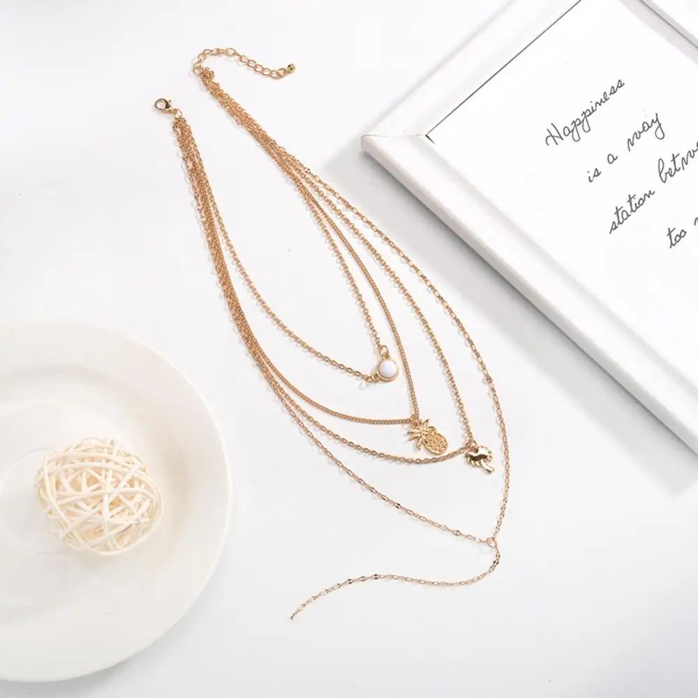 Женское многослойное ожерелье Ins красная цепочка до ключицы 4 слоя ананасовая