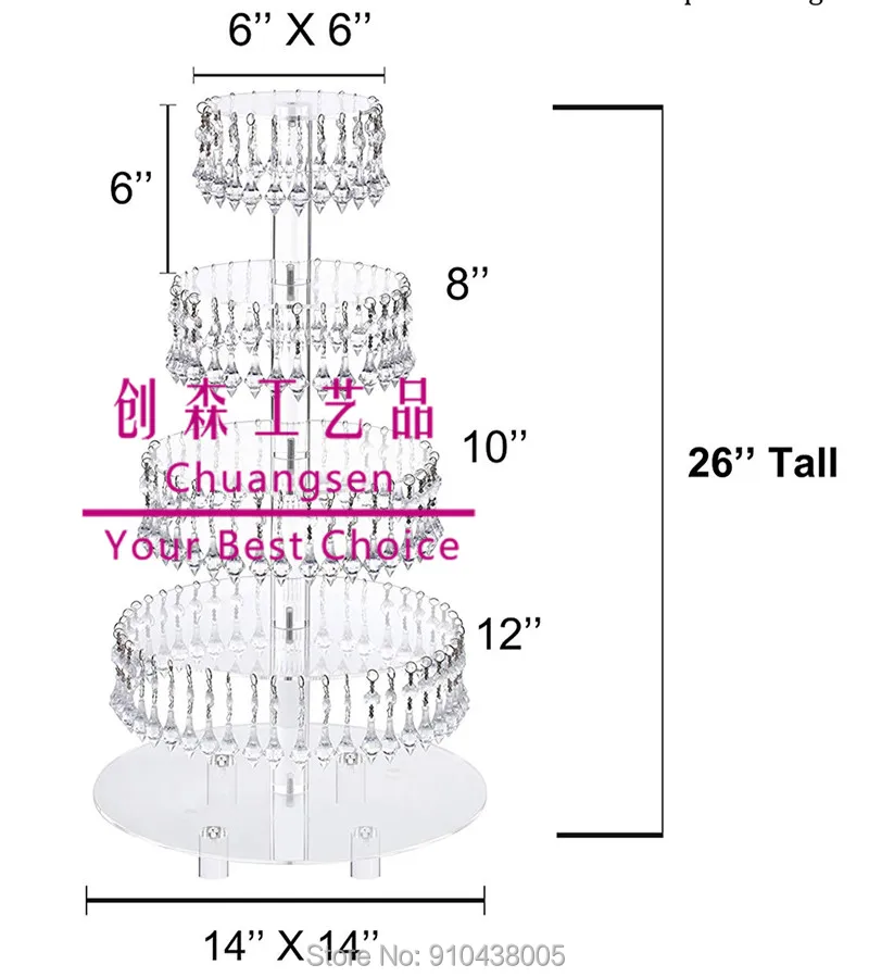 Акриловая башня из кексов с висячим хрустальным Бисером Свадебный стенд высокие