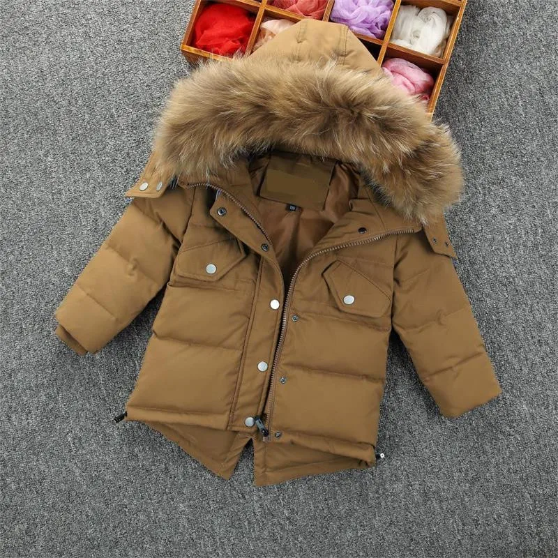 1-5Y new Parker Boys Clothes Hodded Solid Faux Fur Collar Boy Baby Winter Jacket Kids Boys Winter Coat Clothes For Babys