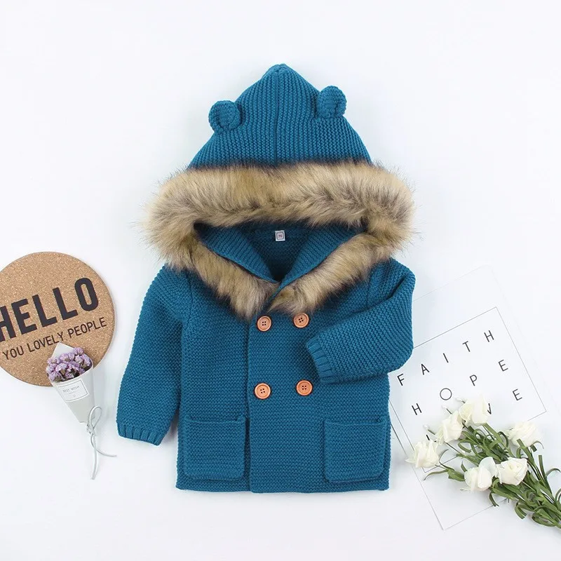 

Baby Boy Girl Clothes Winter Warm Coat Newborn Baby Boy Girl Knit Hooded Coat Fur Collar Baby Snowsuit Jacket Clothes