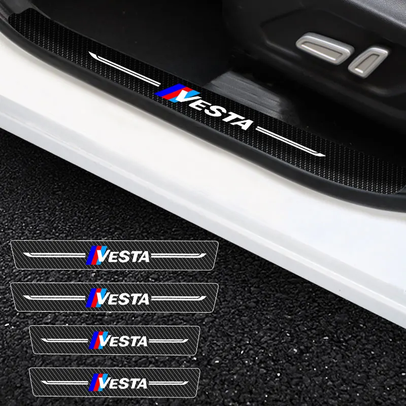 

4X Car Stickers Anti Scratch For LADA Vesta 2015-2021 Door Sill Protector ​Car Threshold Protection Carbon Fiber Car Stylin