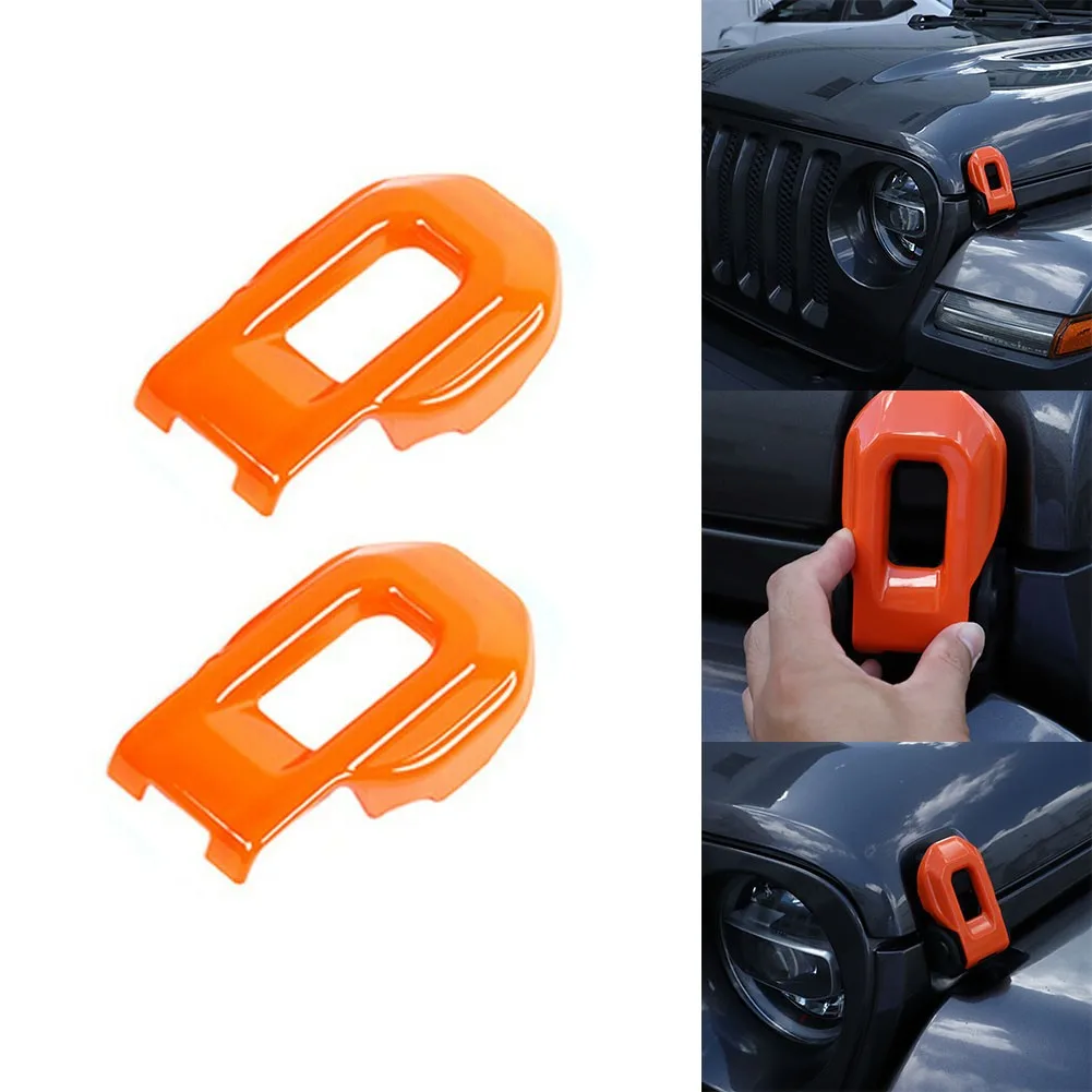 

2x Orange Car Front Engine Hood Cover Lock Buckle Trim For Jeep Wrangler JL 18+ Engine Hood Lock Latch Buckle