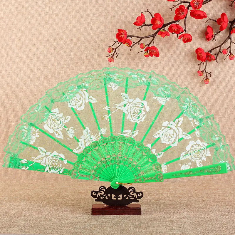 

Rose Lace Fan European Style Retro Dress Princess Accessories Ladies Folding Fan Summer Suitable for Outdoor Portable Fans