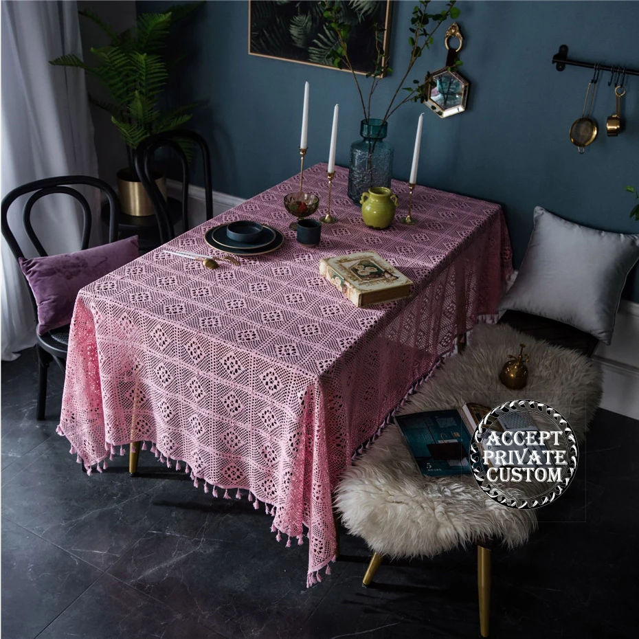 Винтаж Покрывало Русалочка ручная вязка скатерть с ромбовидным рисунком дома