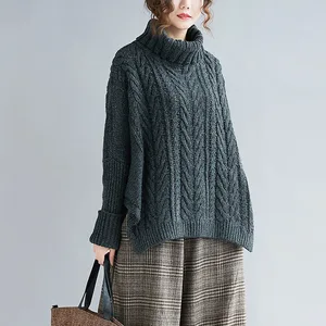 Женская вязаная водолазка Johnature, однотонный теплый Свободный пуловер с высоким воротником, Повседневный, в Корейском стиле, зимний сезон 2021