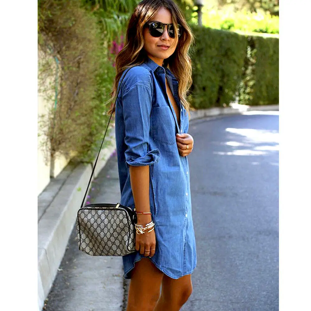 Повседневная Женская свободная туника с длинным рукавом топы рубашка на