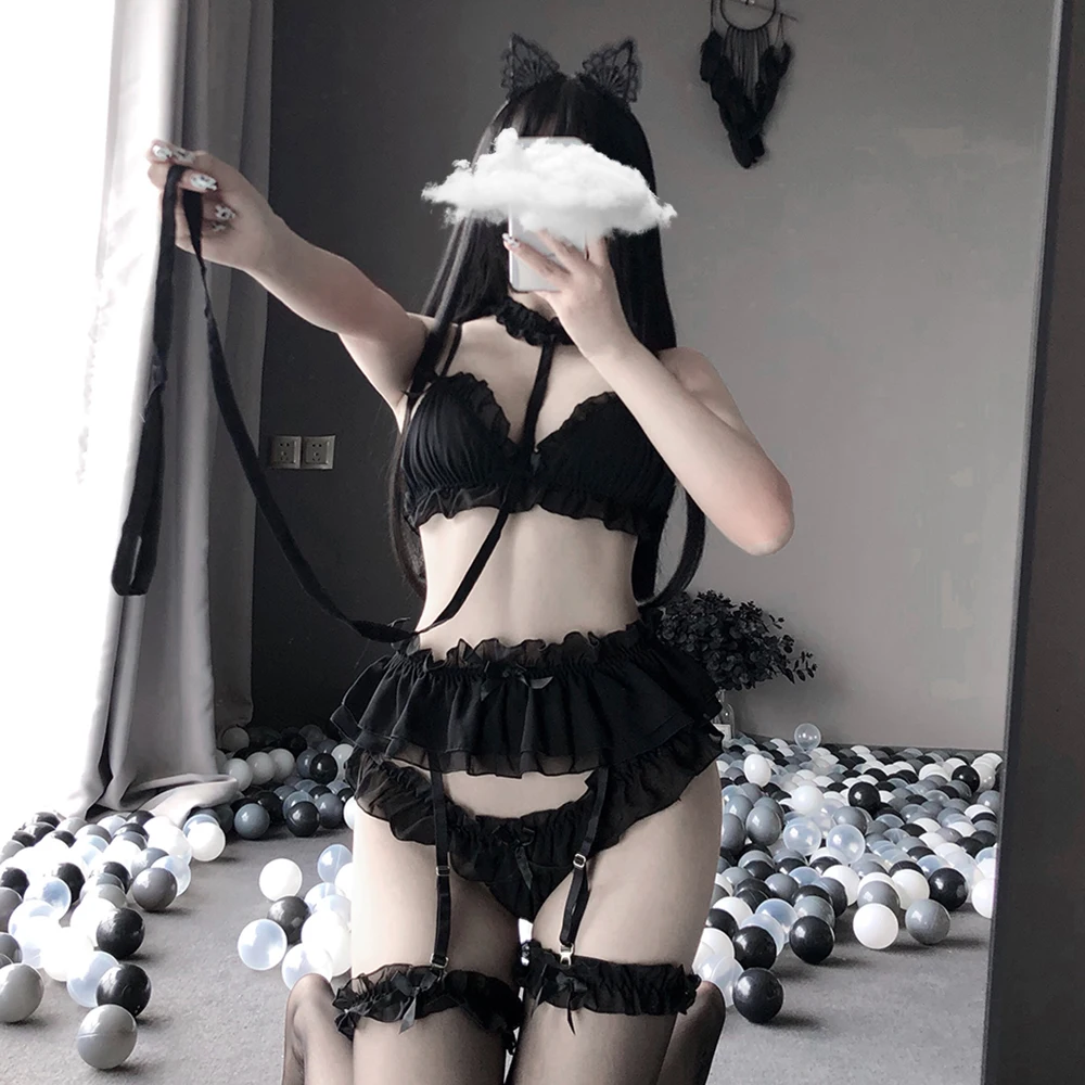 

Наряд японской горничной, женское сексуальное нижнее белье, женское кружевное нижнее белье с оборками, милый костюм с подвязками, Экзотичес...