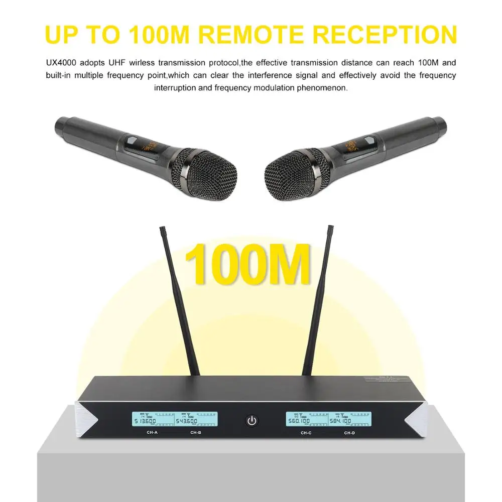 XTUGA 4 канальная Беспроводная микрофонная система UHF беспроводной портативных