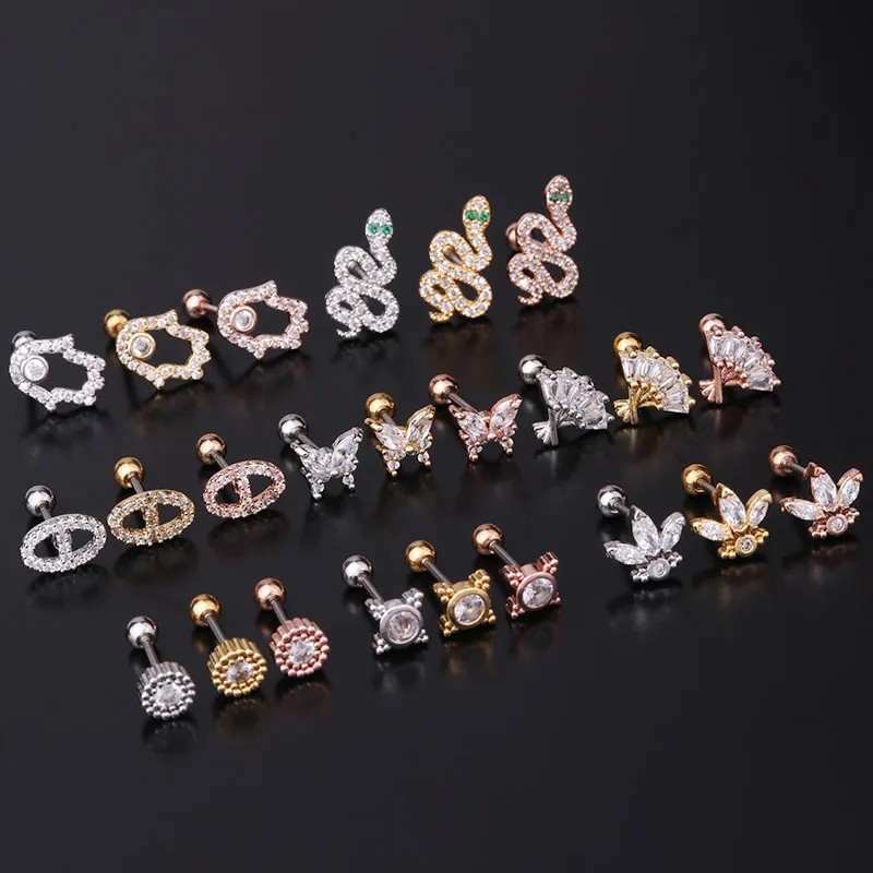 

8Styles 1Pc Stainless Steel Luxury Crystal Zircon Animal Snake Stud Earring Fashion Earings Body Jewelry Piercing Earrings -319