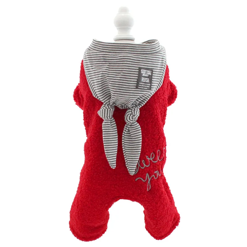 Красный розовый цвета очень теплая и утолщенная Одежда для собак с шапкой осени