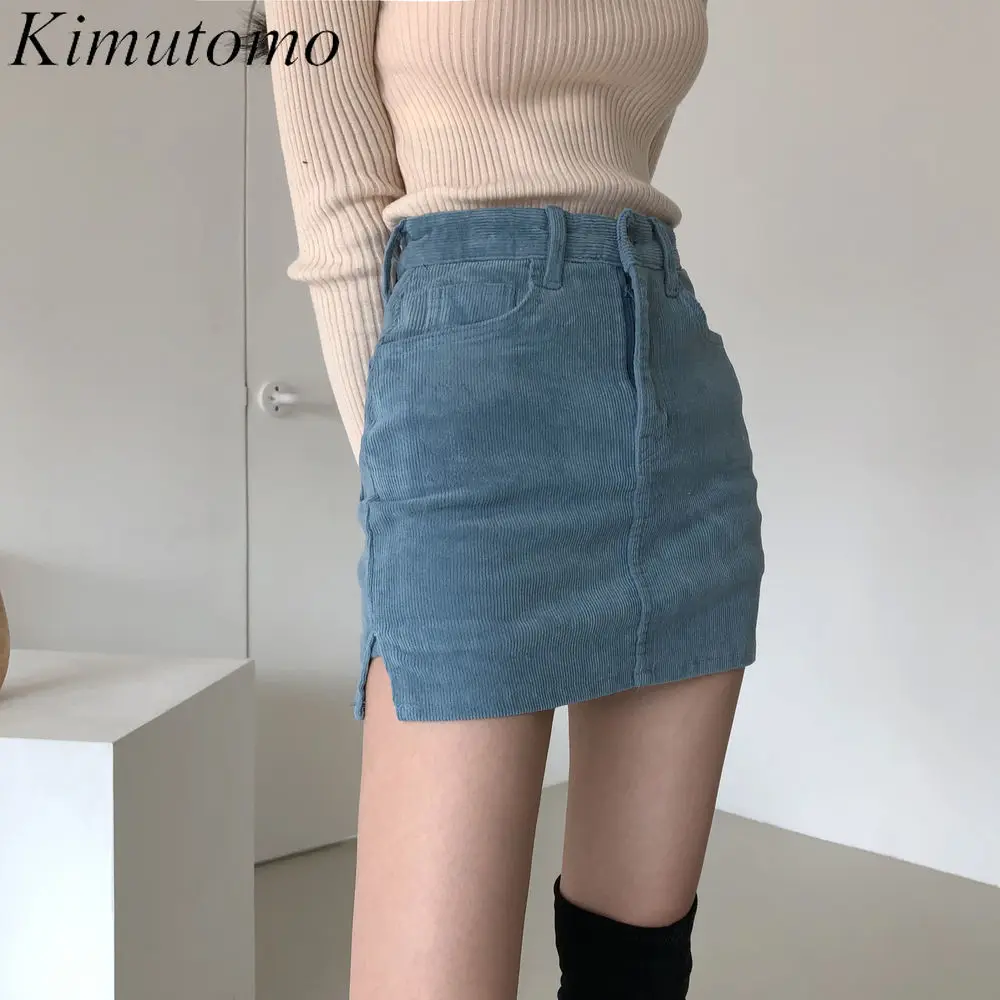 

Kimutomo шикарная винтажная Женская юбка весна 2022 новая корейская мода в Instagram с высокой талией тонкая юбка трапециевидной формы с разрезом на б...