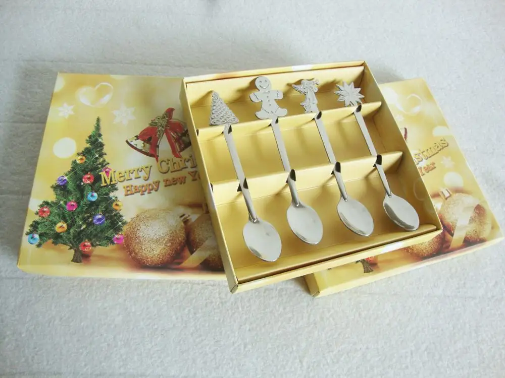 4 шт./компл. Набор рождественских ложек в виде снеговика и звезды из нержавеющей