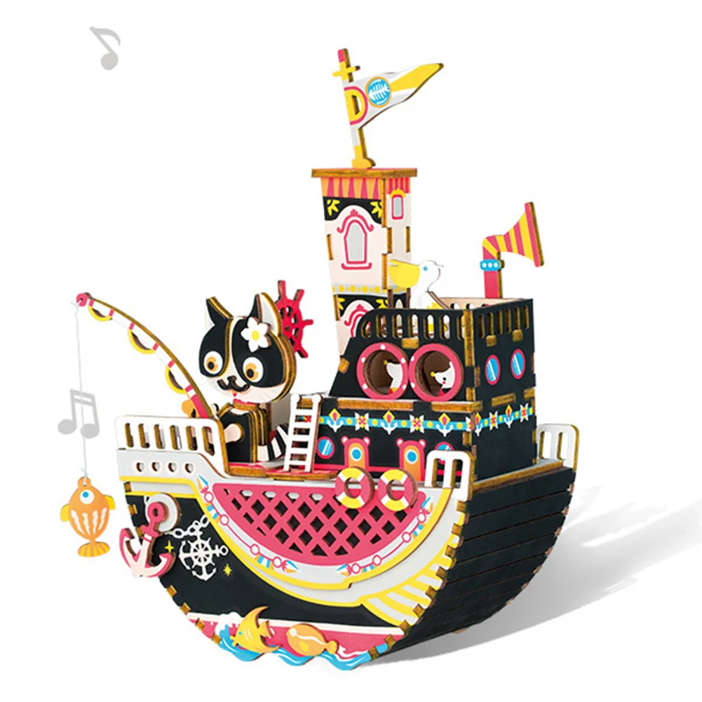 DIY деревянная музыкальная шкатулка веселый круглый карусель домашний Декор