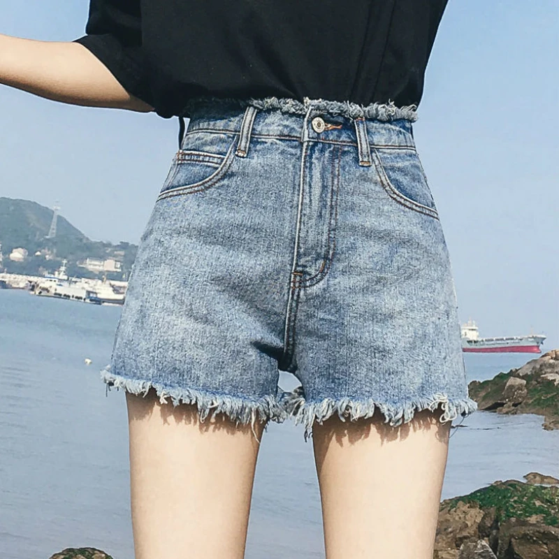 Shorts Women Solid Tassel Summer Cool Woman Denim Wide Legs Short Regular Loose Simple Leisure High Waist Ladies Popular Clothes | Женская