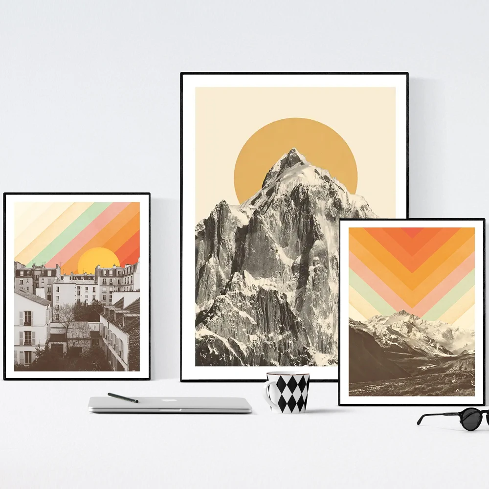 Mountainscape настенная Картина на холсте Радужное небо над фотографиями абстрактная