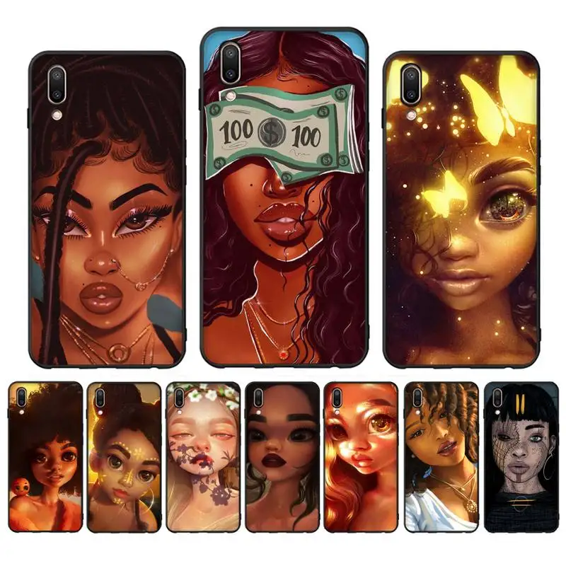 

Fashion Black Girls Phone Case Case For Oppo Reno Realme C3 6Pro Cover For vivo Y91C Y17 Y19 Funda Capa