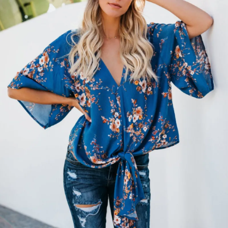 

Женские блузки, повседневные блузки с принтом, женская мода, v-образный вырез, принт, блузка для отдыха, рубашки, свободная рубашка с завязкам...