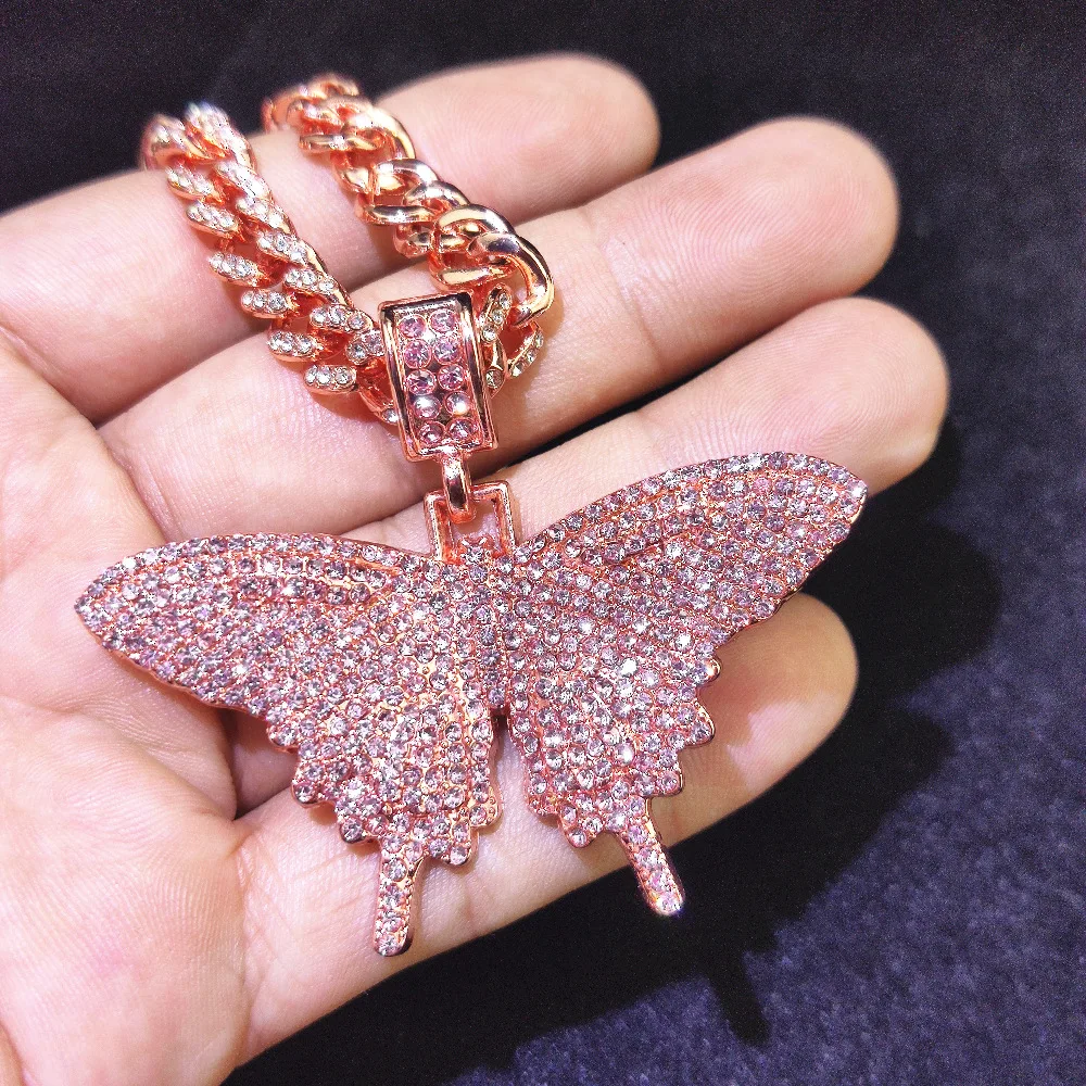 Freewear 2020 Iced out sparking cz с 8 мм кубинской цепочкой бабочка кулон ожерелье хип хоп