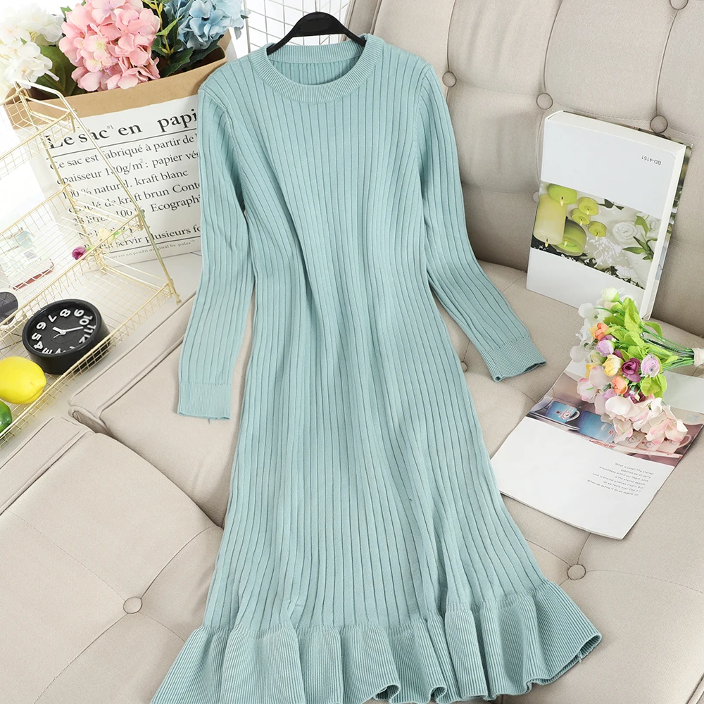 SINGRAIN женское трикотажное платье с рюшами Элегантное повседневное русалки