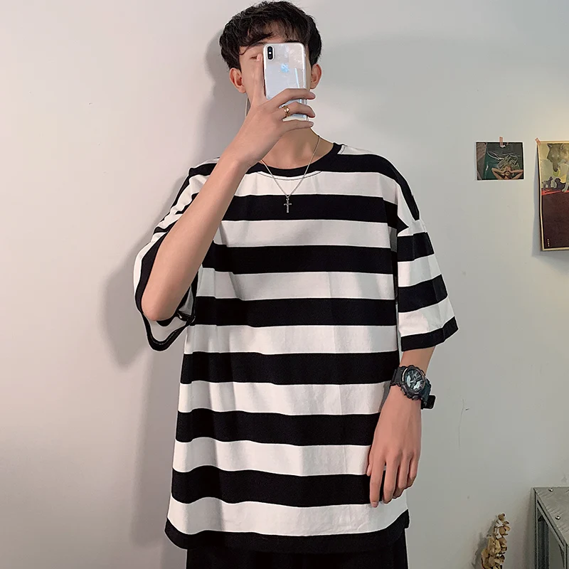 

2021 Summer Boys S-2XL T-shirt Men's Short Sleeve Striped Cotton Fashion T-shirt