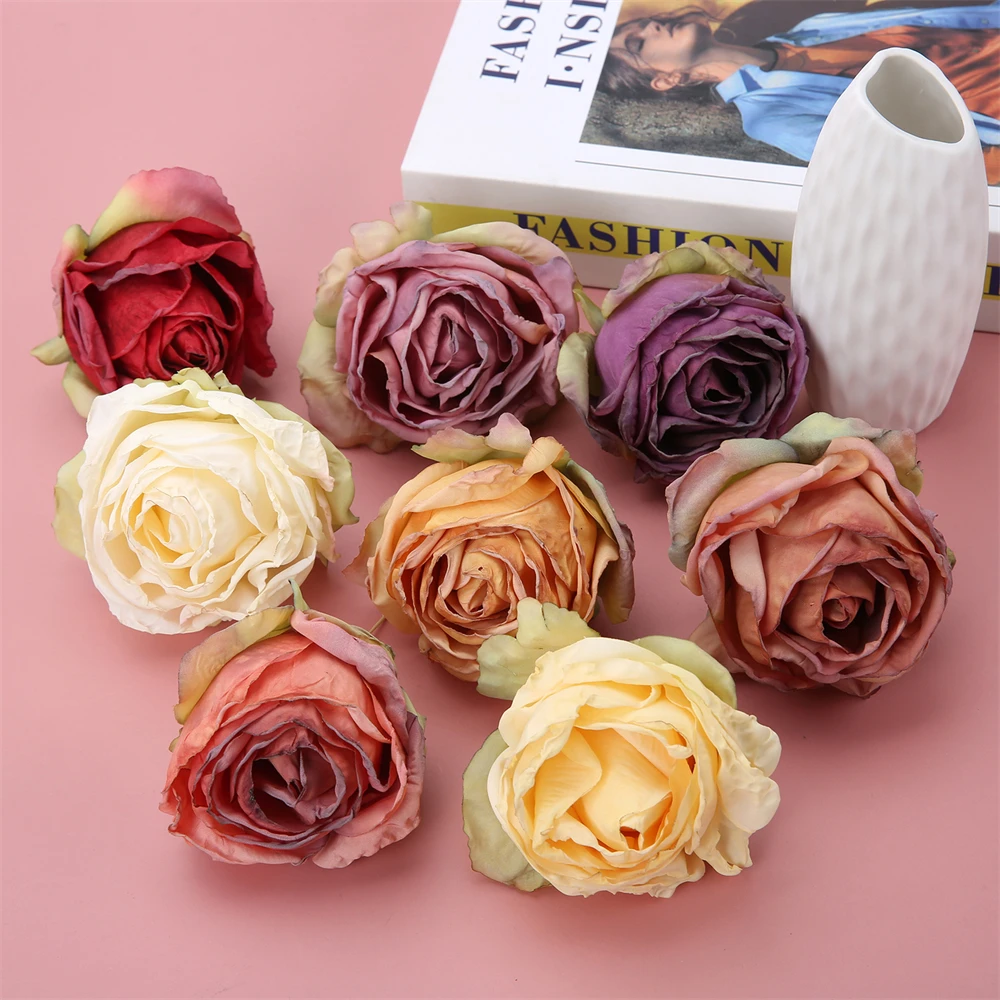 5 шт. винтажные сгоревшие оранжевые искусственные шелковые розы цветы сделай сам