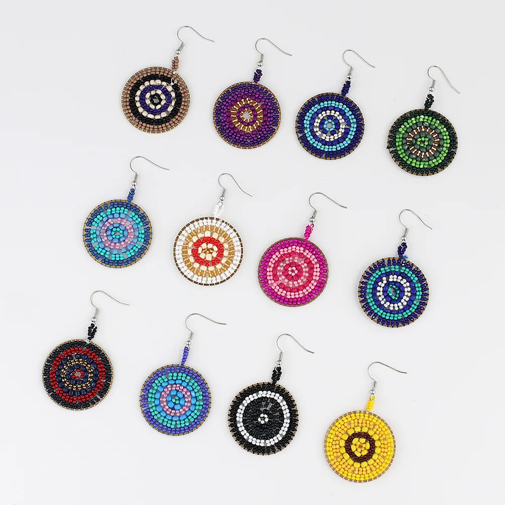 

New Fashion Handwoven Big Circle Earring Jewelry Vintage Handmade Bohemian Bead Earrings For Women Boho Cute Earring Jewelry